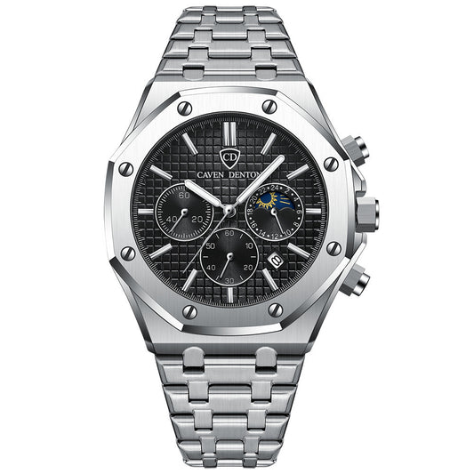 Waterproof High-grade Three Eyes And Six Needles Multi-functional Moon Phase Men's Stee