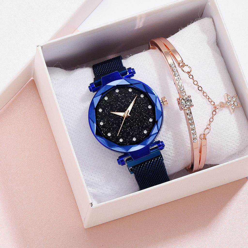 Luxury Women Watches Bracelet Set Fashion Elegant Magnet Buckle Ladies Starry