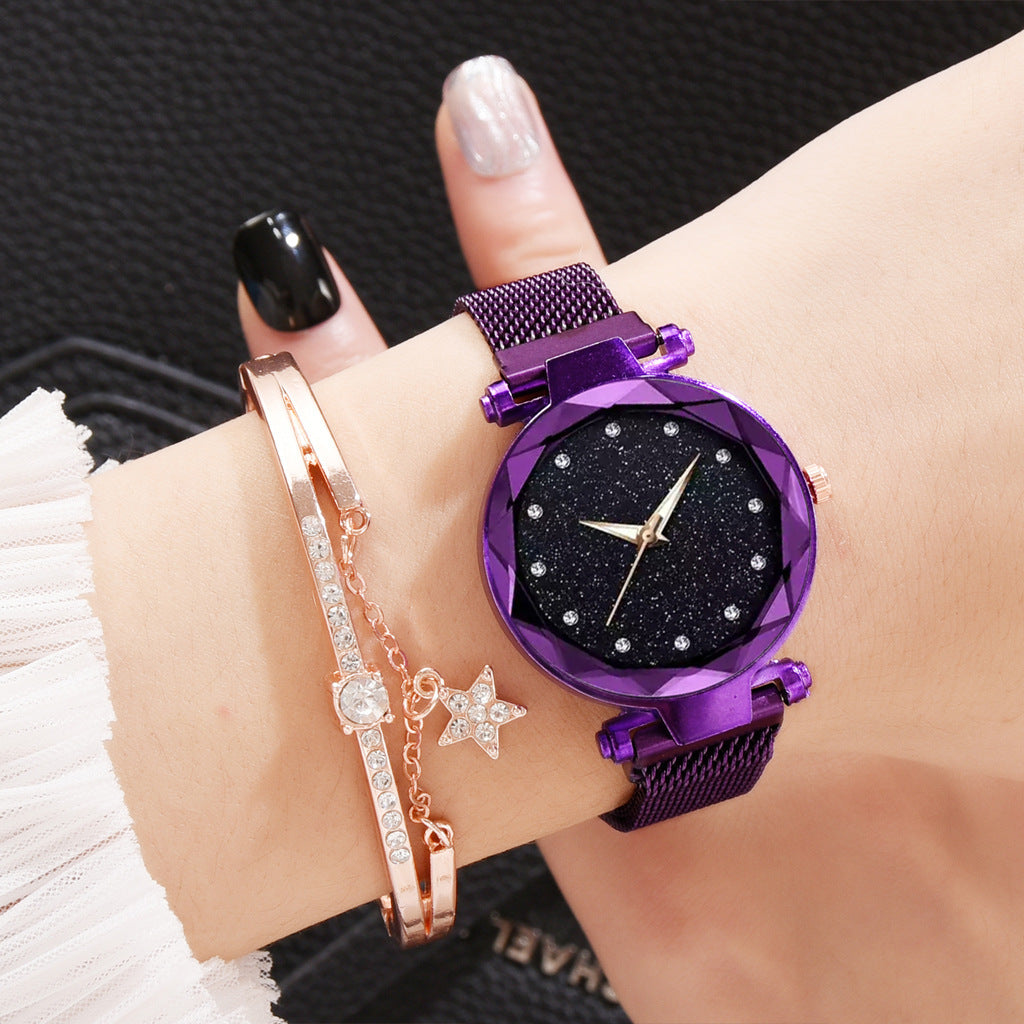 Luxury Women Watches Bracelet Set Fashion Elegant Magnet Buckle Ladies Starry