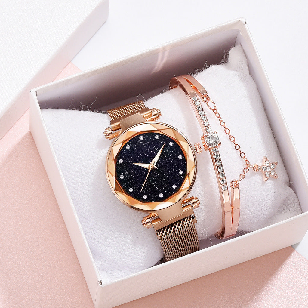 Luxury Women Watches Bracelet Set Fashion Elegant Magnet Buckle Ladies Starry