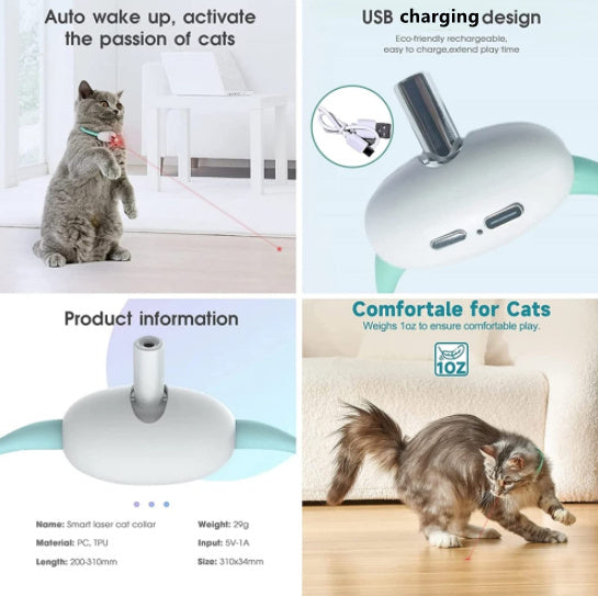 Automatic Cat Toy Smart Laser Teasing Cat Collar Electric USB Charging  Interactive Training Pet Items