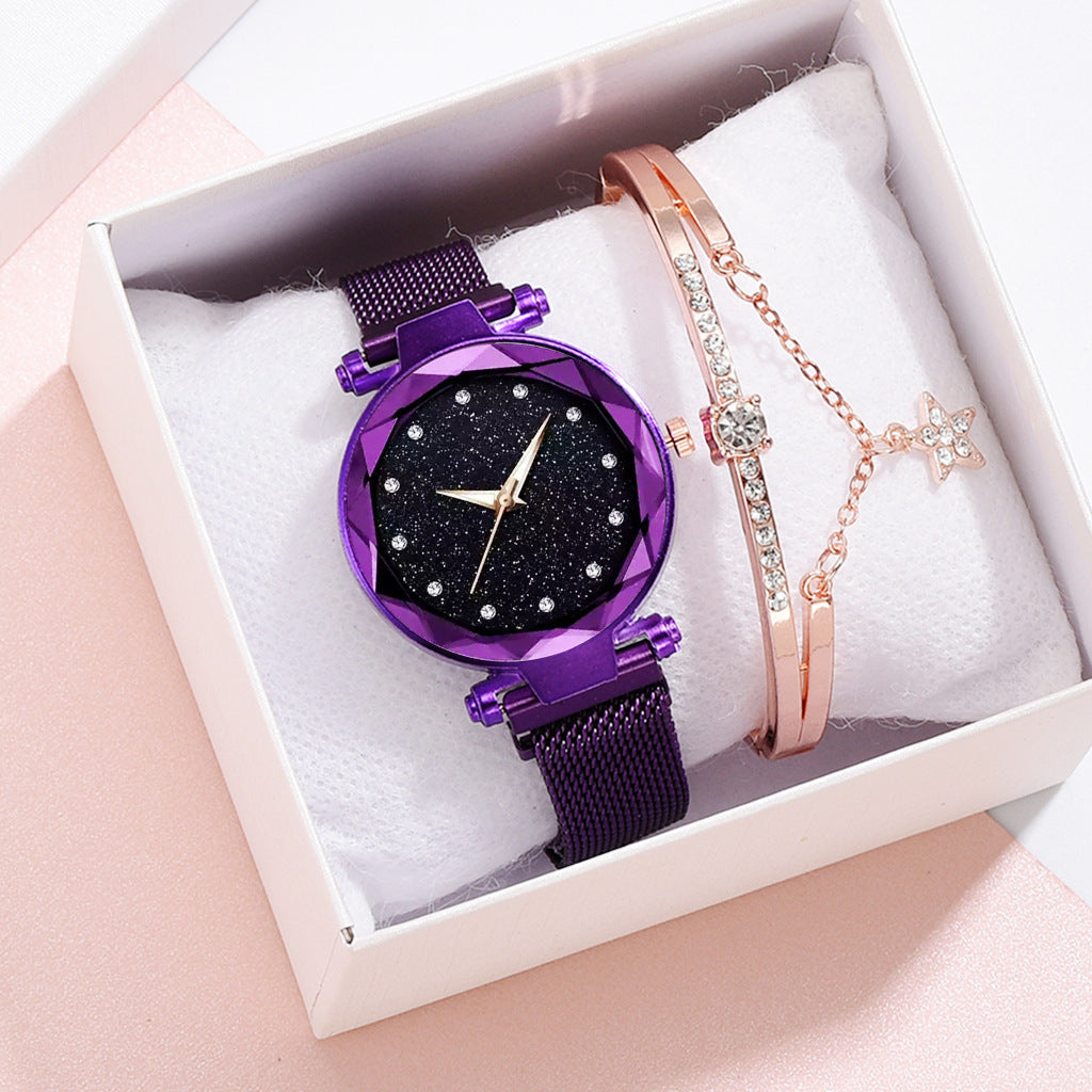 Luxury Women Watches Bracelet Set Fashion Elegant Magnet Buckle Ladies Starry