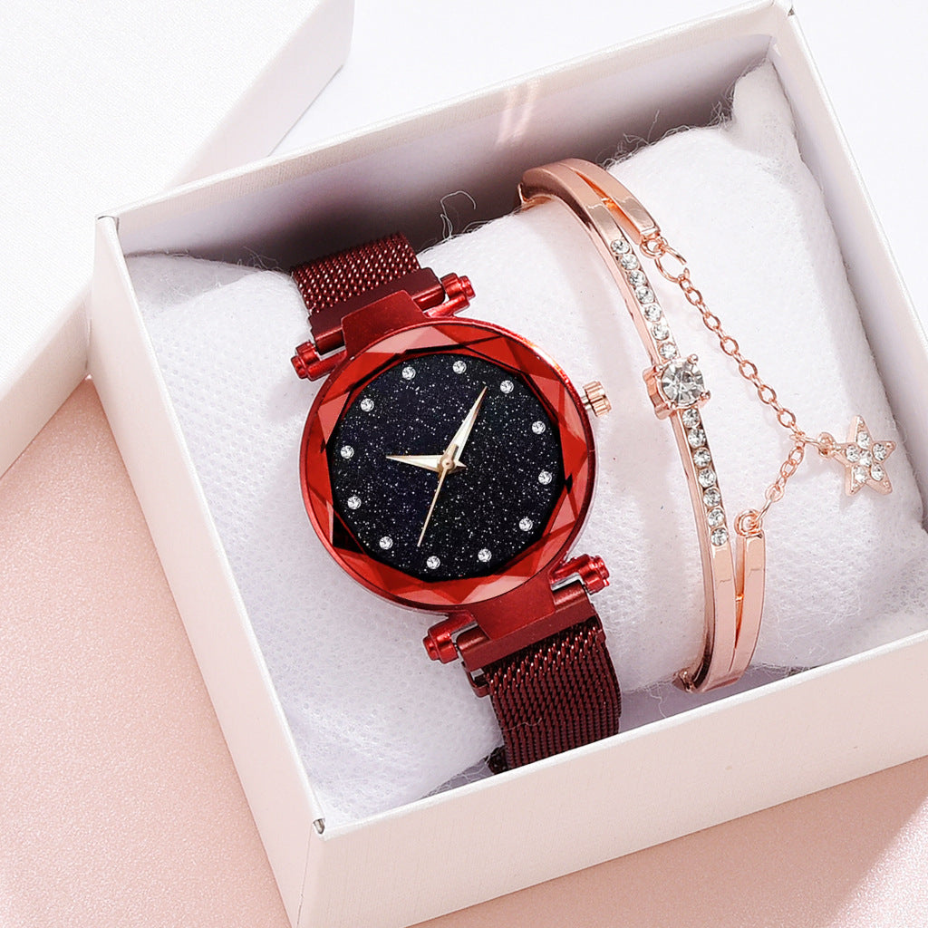 Luxury Women Watches Bracelet Set Fashion Elegant Magnet Buckle Ladies Starry