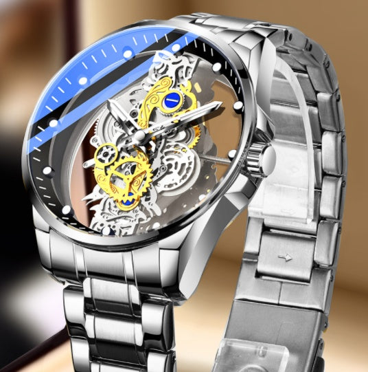 Men Watch Skeleton Automatic Quartz Watch Gold  Watches Top Brand Luxury