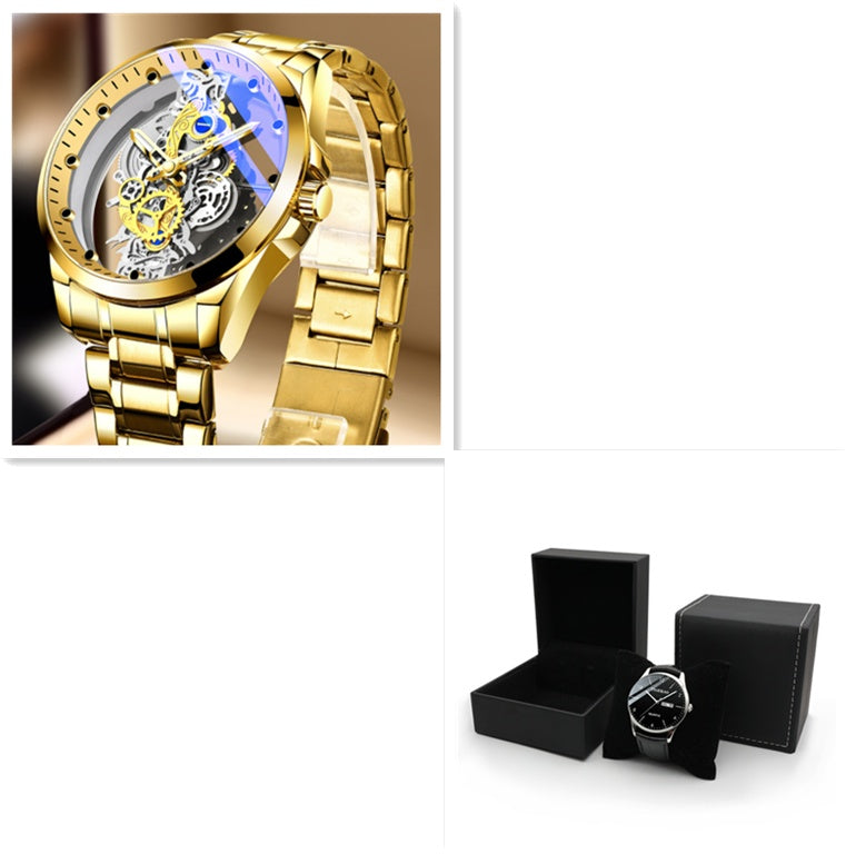 Men Watch Skeleton Automatic Quartz Watch Gold  Watches Top Brand Luxury