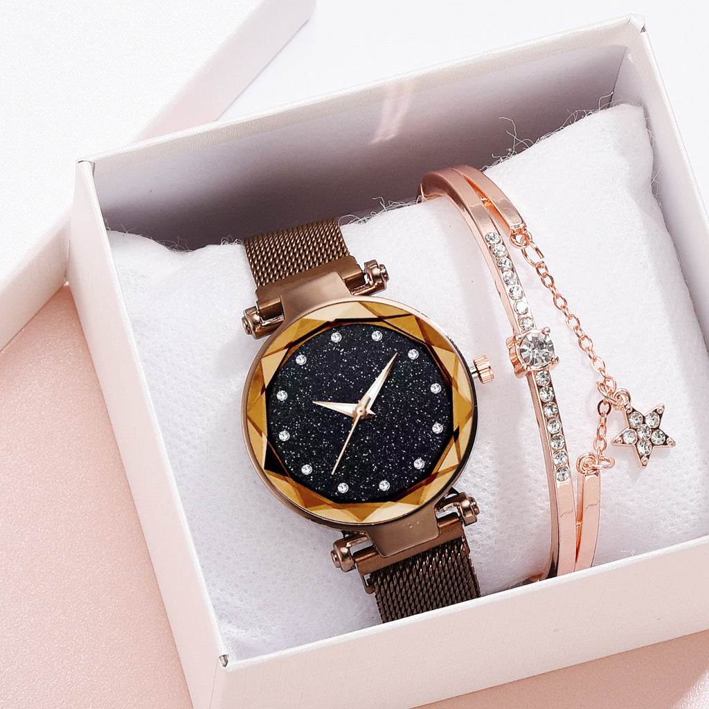 Luxury Women Watches Bracelet Set Fashion Elegant Magnet Buckle Ladies Starry