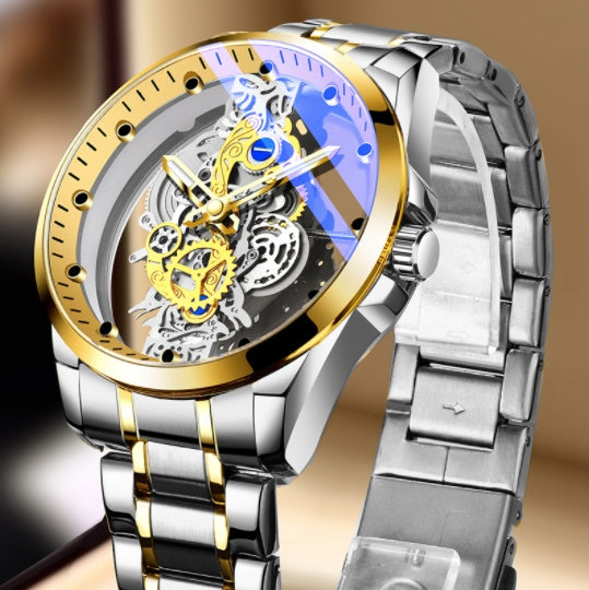 Men Watch Skeleton Automatic Quartz Watch Gold  Watches Top Brand Luxury