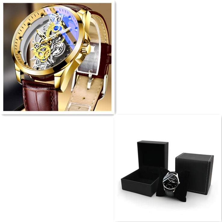 Men Watch Skeleton Automatic Quartz Watch Gold  Watches Top Brand Luxury
