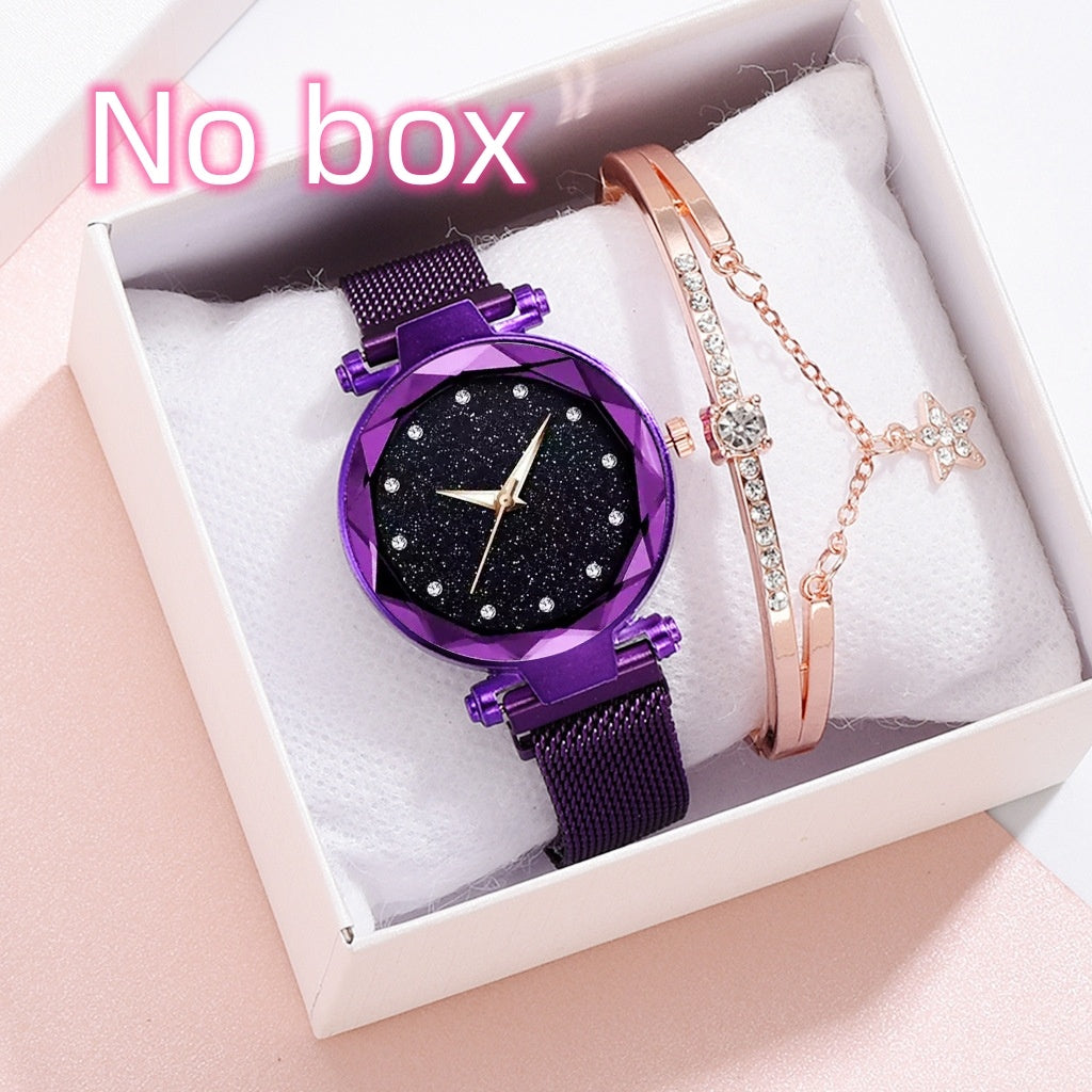 Luxury Women Watches Bracelet Set Fashion Elegant Magnet Buckle Ladies Starry