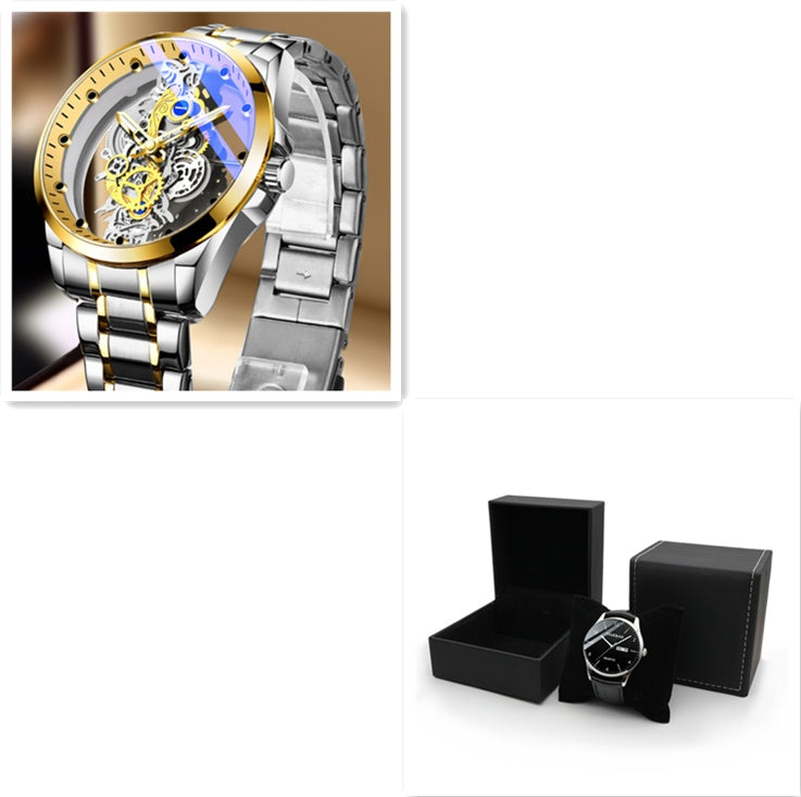 Men Watch Skeleton Automatic Quartz Watch Gold  Watches Top Brand Luxury