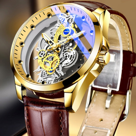 Men Watch Skeleton Automatic Quartz Watch Gold  Watches Top Brand Luxury