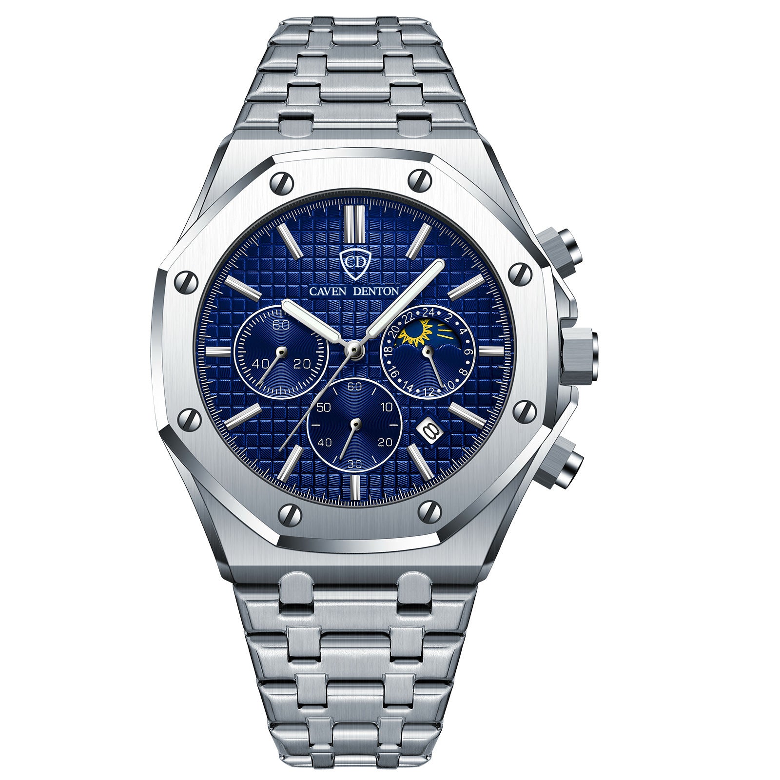 Waterproof High-grade Three Eyes And Six Needles Multi-functional Moon Phase Men's Stee