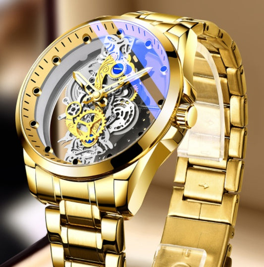 Men Watch Skeleton Automatic Quartz Watch Gold  Watches Top Brand Luxury