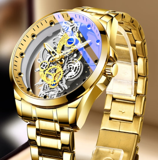 Men Watch Skeleton Automatic Quartz Watch Gold  Watches Top Brand Luxury