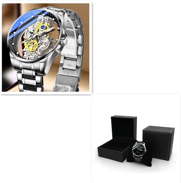 Men Watch Skeleton Automatic Quartz Watch Gold  Watches Top Brand Luxury